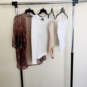 White sweater kimono body suit and tank